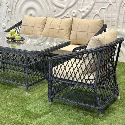 Пластиковый комплект садовой мебели MILAN DUAL искусственный ротанг, коричневый SNMZ Бежевый 1000001238 фото