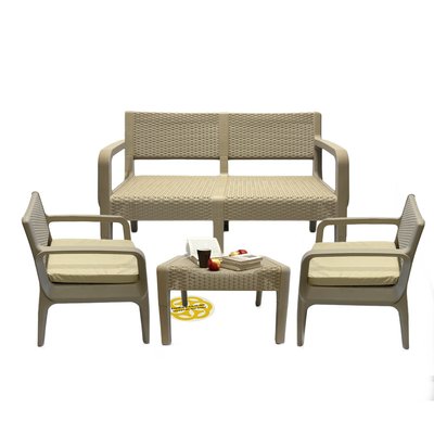 Комплект пластиковой садовой мебели LATTE с двухместным диваном, бежевый SNMZ 913-beige фото