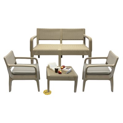 Комплект пластиковой садовой мебели LATTE с двухместным диваном, бежевый/серый SNMZ  913-beige-gray фото
