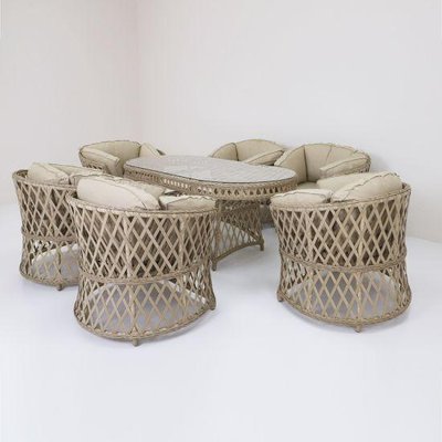 Пластиковый комплект мебели для сада PALERMO 6 искусственный ротанг, стол+6 стульев, бежевый SNMZ 0066 фото