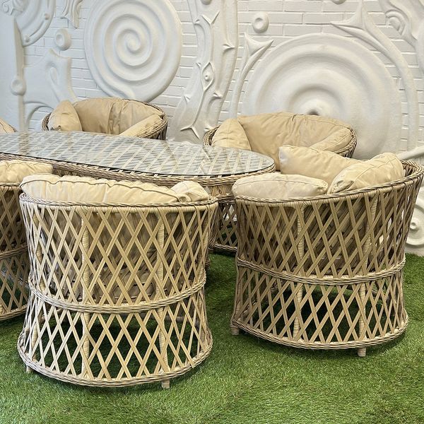 Пластиковий комплект меблів для саду PALERMO 6 штучний ротанг, стіл+6 стільців, бежевий SNMZ 0066 фото
