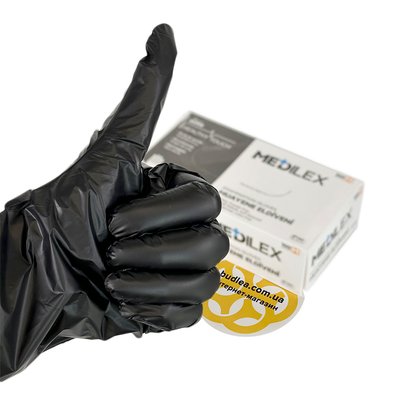 Медицинские перчатки Medilex,TPE, черный, M, 100 шт BL-1000000526 фото