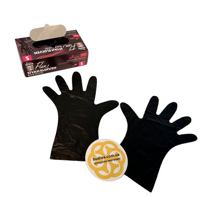 Одноразові рукавички Flex, TPE, чорний, S, 100 шт BL-1000000528 фото