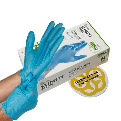 Одноразовые перчатки Slimfit,TPE, голубой M, 100 шт BL-1000000633 фото