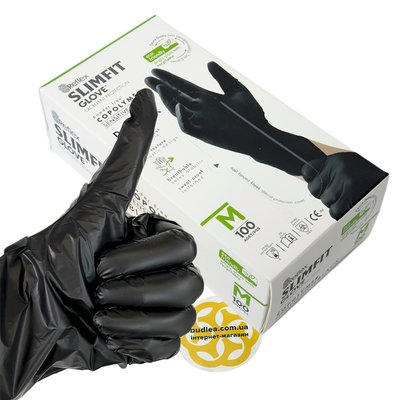 Одноразовые перчатки Slimfit,TPE, черный M, 100 шт BL-1000000639 фото