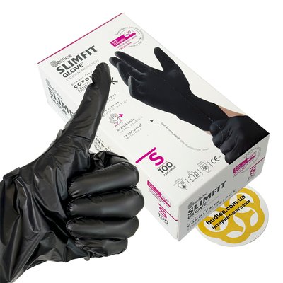 Одноразовые перчатки Slimfit,TPE, черный S, 100 шт BL-1000000640 фото
