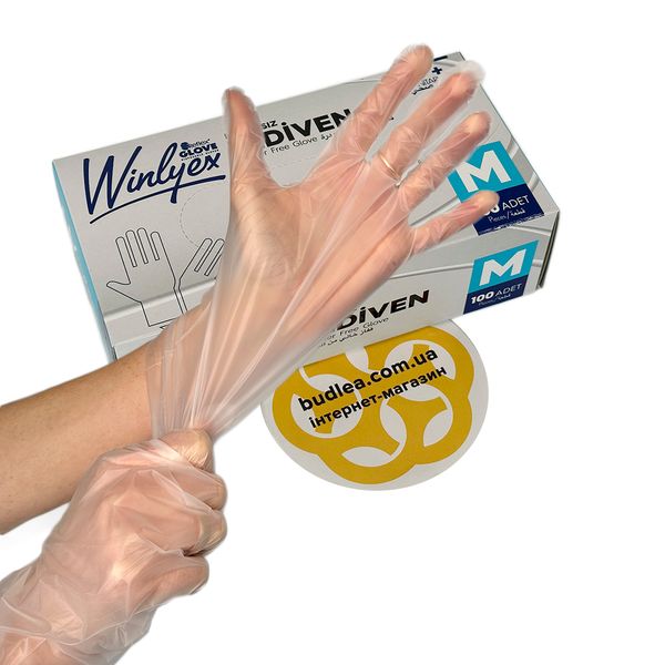 Одноразові рукавички Winlyex, TPE, прозорі, M, 100 шт BL-1000000538 фото